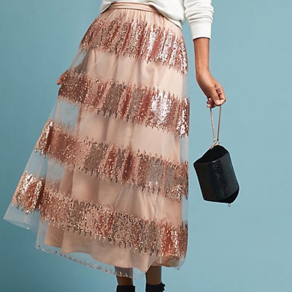 Eva Franco Blush Pink Sequin Stripe Midi Skirt